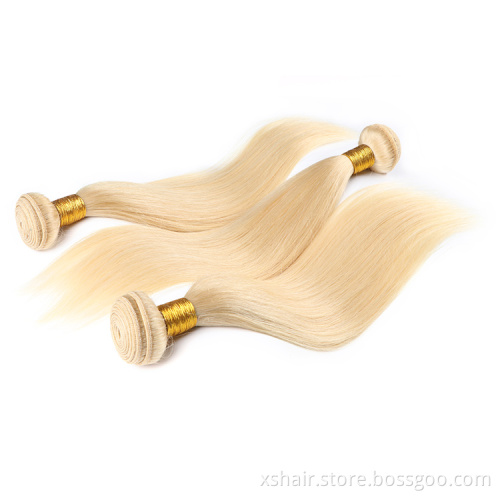 Virgin human hair straight blonde hair bundles with frontal brazilian human hair weave bundles